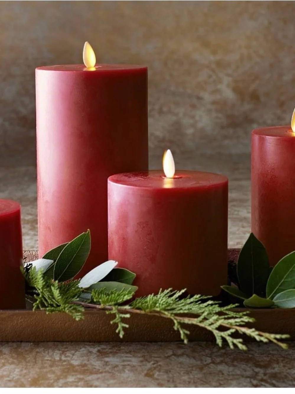 Pottery Barn Premium Flickering Flameless Red Wax Pillar Candle 3 x 3